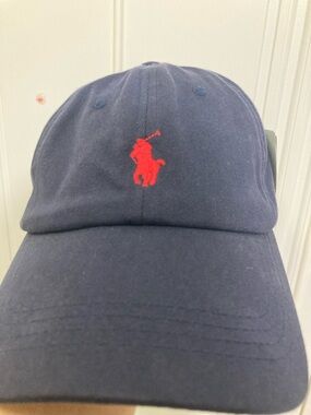 Ralph Lauren Navy Baseball Cap with Red Polo Logo